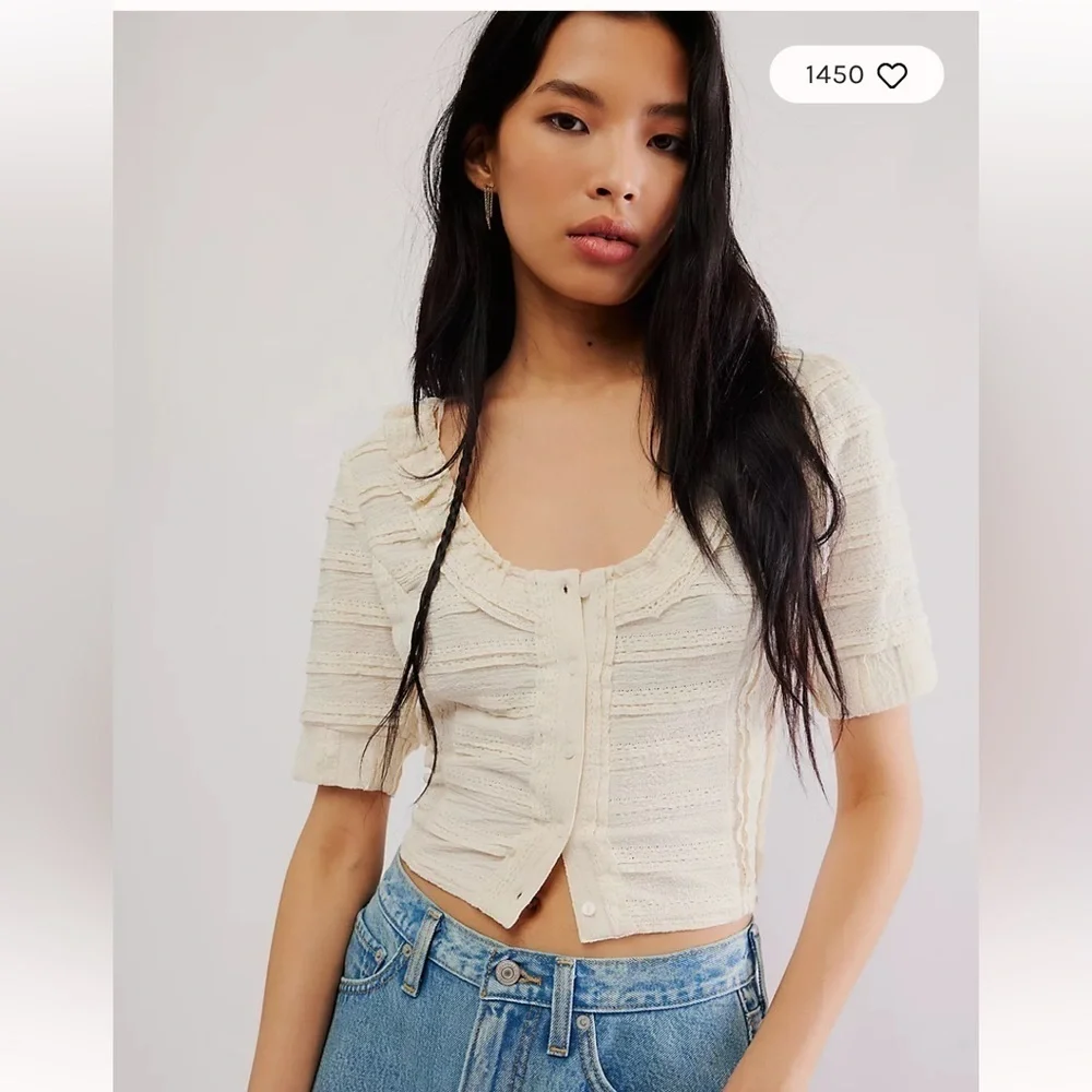 Free People Natasha blouse cream ruffle scoop neck button top XLG